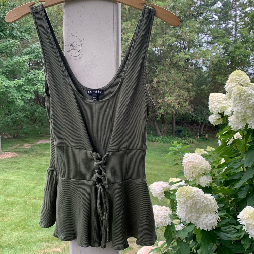 Ribbed Express Tank w/Corset Detail